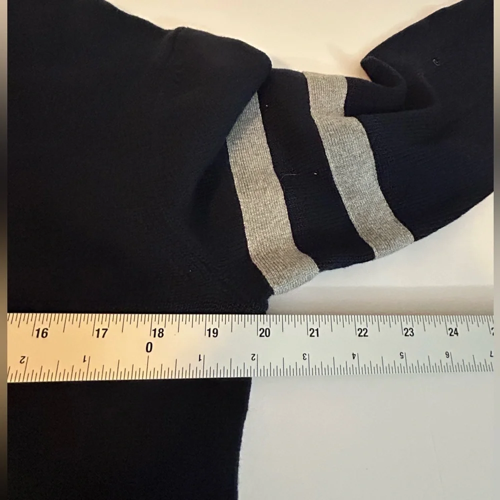 NWOT Banana Republic Sample Navy V-Neck Sweater with Gray Sleeve Stripes